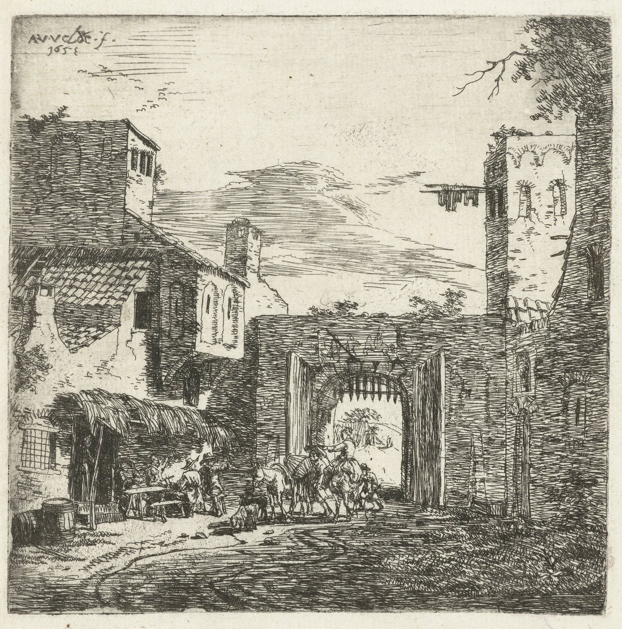 Karczma przy bramie miejskiej, 1653 autorstwa Adriaen van de Velde