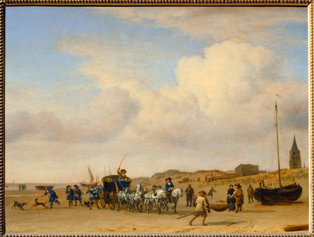 Załoga Noble spacerująca po plaży w Scheveningen. 1660 ... autorstwa Adriaen van de Velde