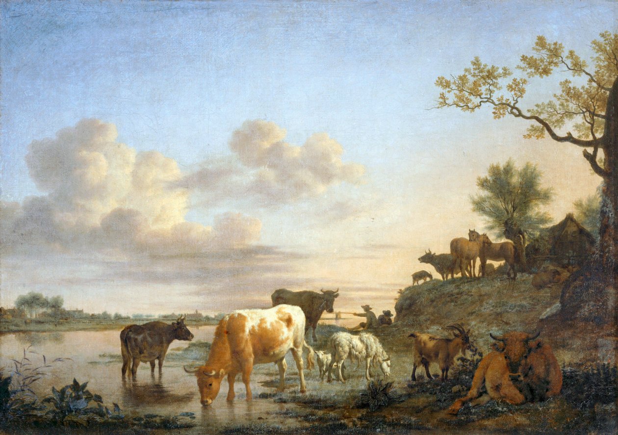 Krajobraz: zwierzęta nad rzeką ... autorstwa Adriaen van de Velde