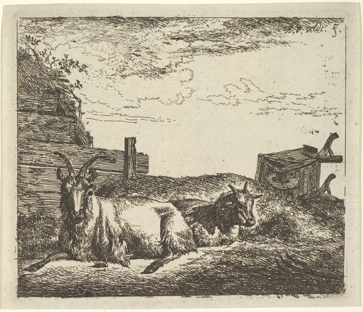 Kozy leżące, z różnych zwierząt. autorstwa Adriaen van de Velde