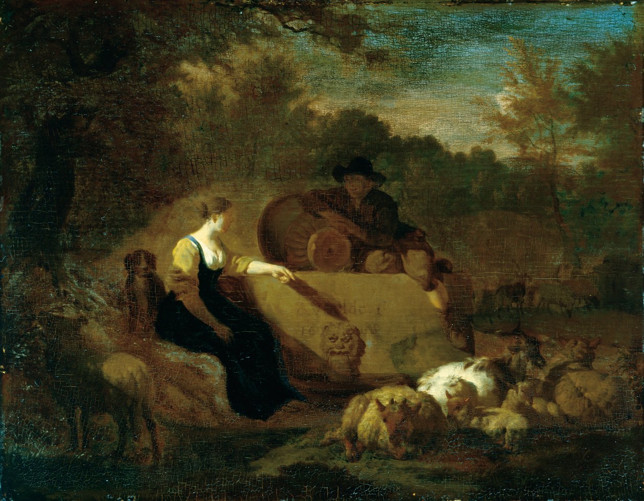Pasterz i pasterka ze swoim stadem przy studni autorstwa Adriaen van de Velde