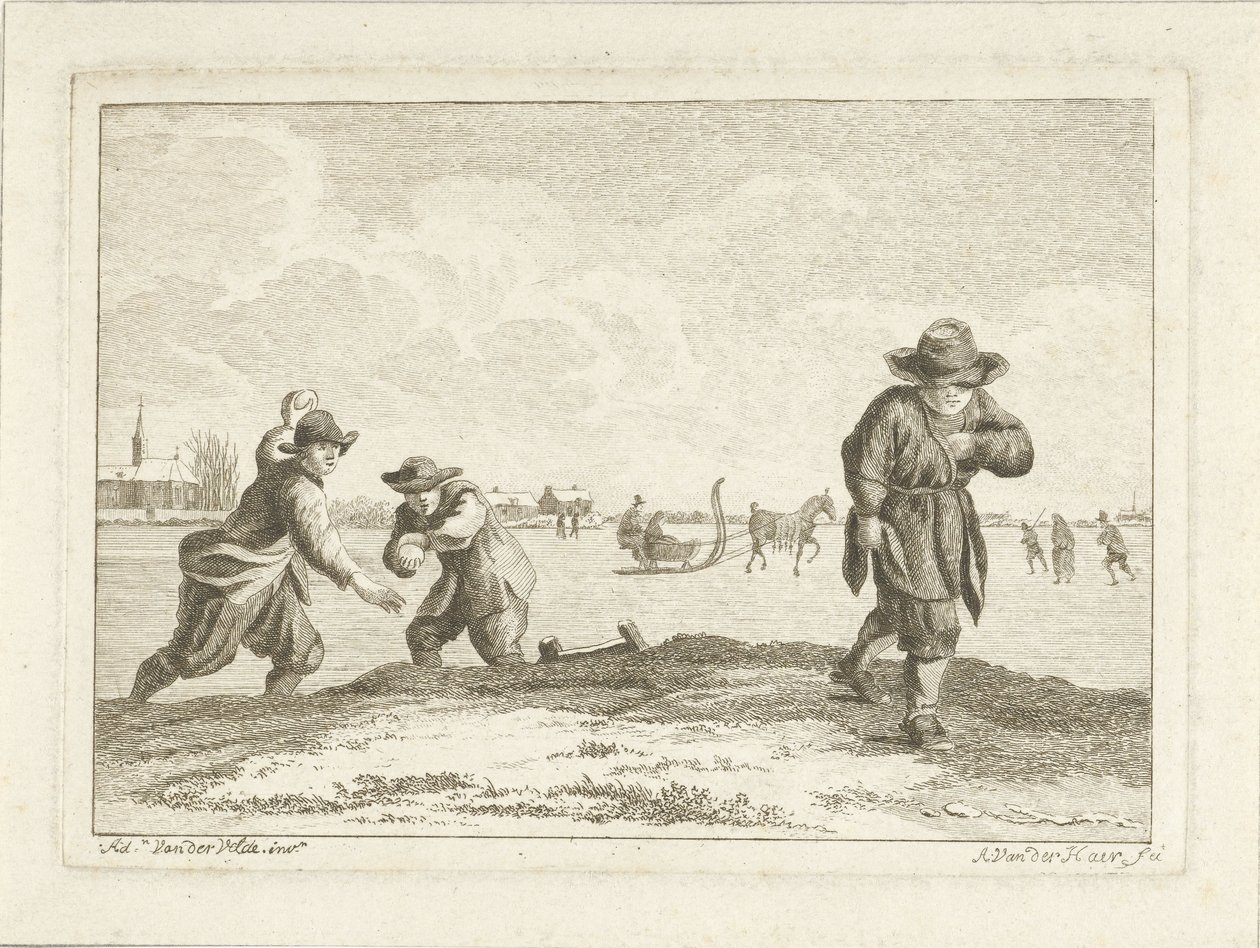 Miotacze śnieżek, grawerowane przez Anthonija van der Haera, ok. 1745-85 (akwaforta) autorstwa Adriaen van de Velde