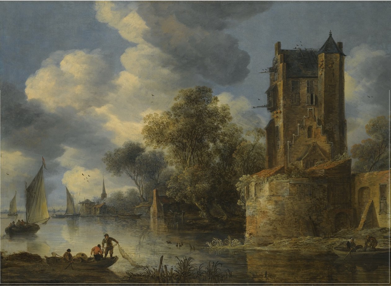 Krajobraz rzeki z bastionem autorstwa Adriaen van der Cabel