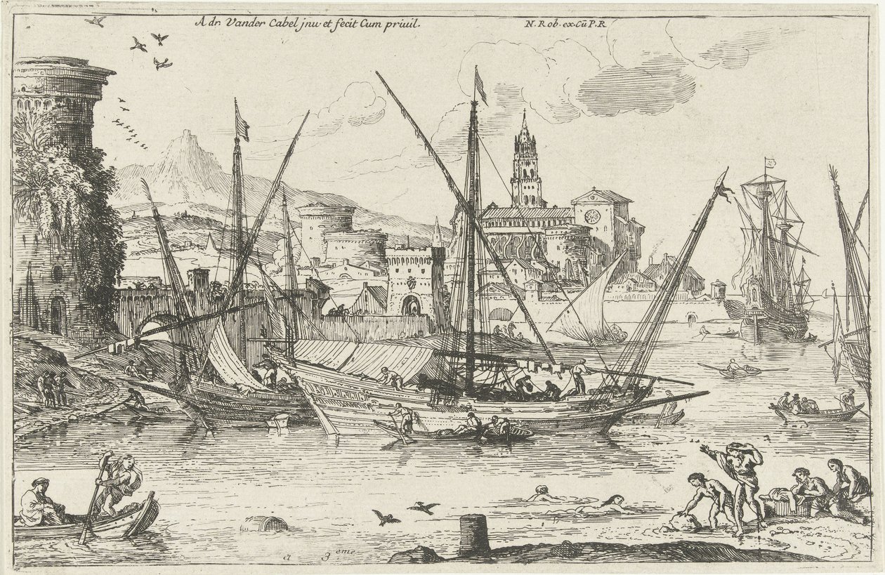 Port Widok na port na południu Krajobrazy, seria druga (tytuł serii) autorstwa Adriaen van der Kabel