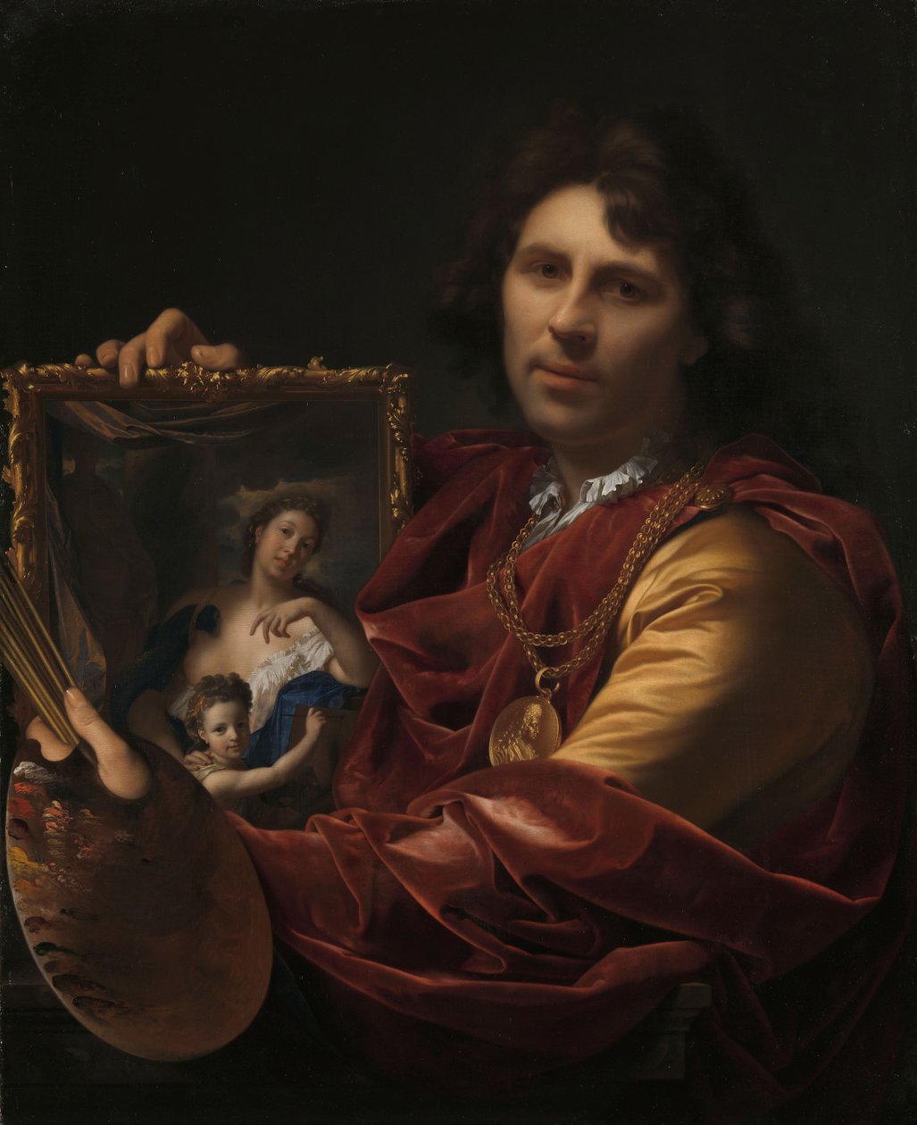 Autoportret z portretem żony Margarethy van Rees i córki Marii, 1699. autorstwa Adriaen van der Werff