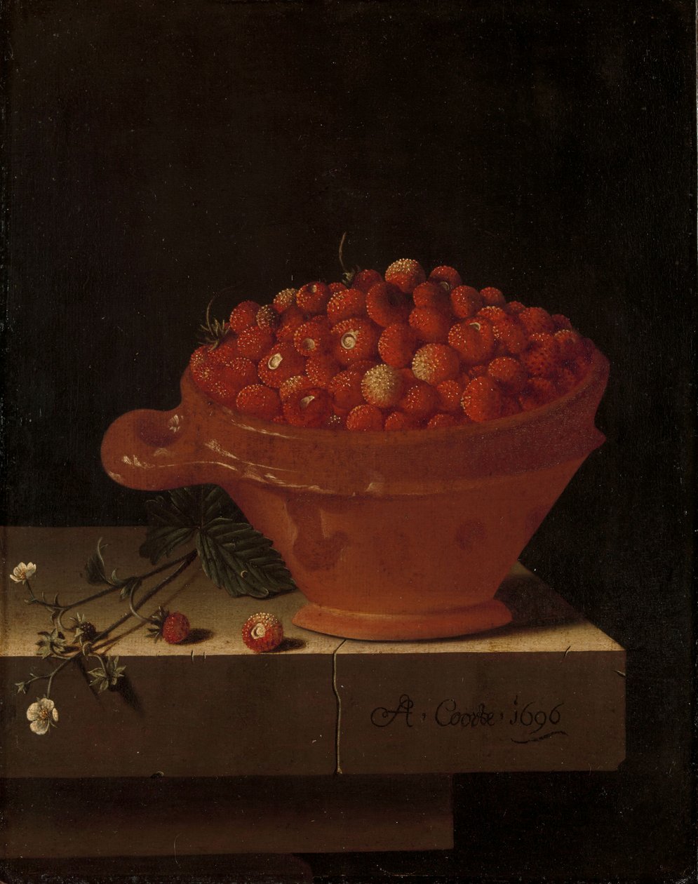 Miska truskawek na kamiennym cokole, 1696 autorstwa Adrian Coorte