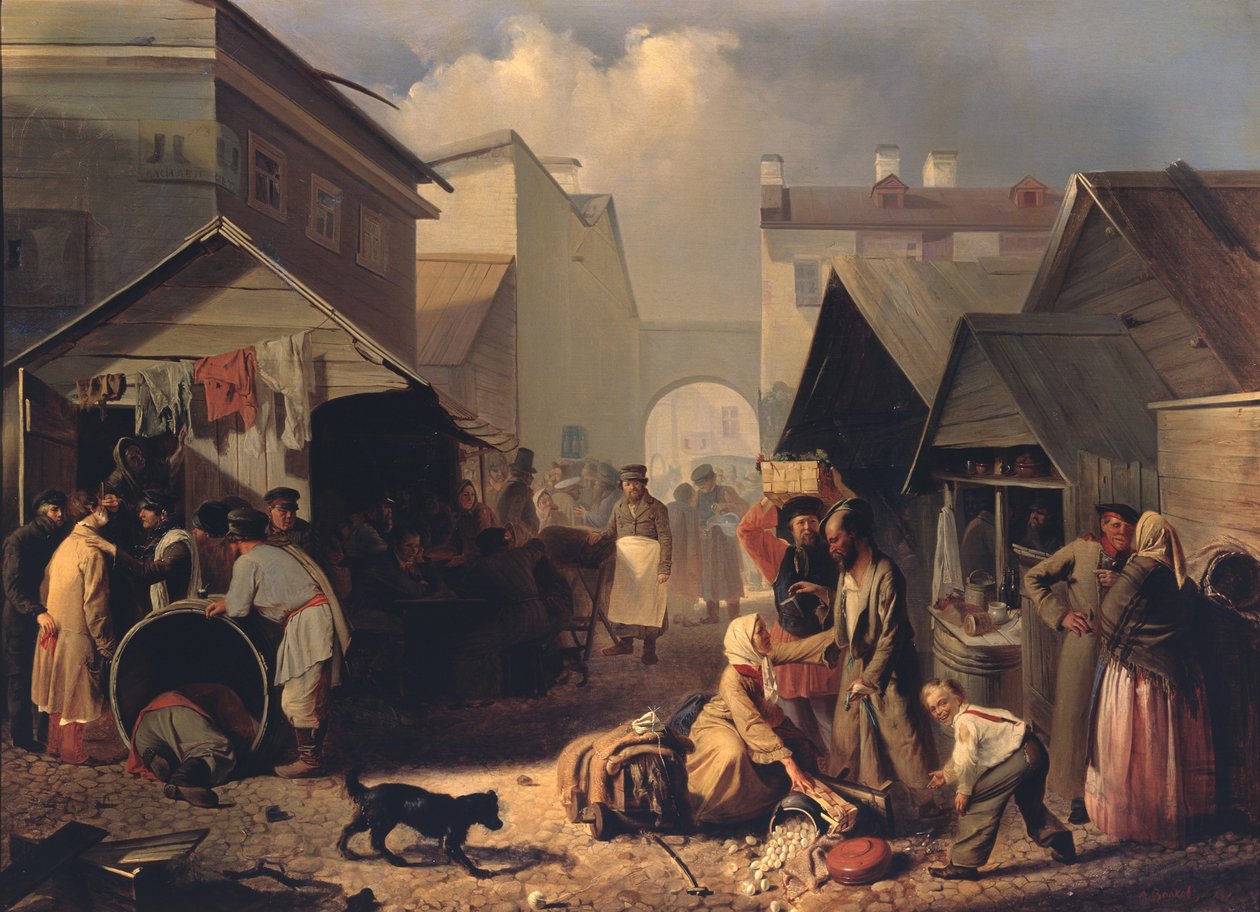 Stoisko z przekąskami w Petersburgu, 1858 r. autorstwa Adrian Markovich Volkov
