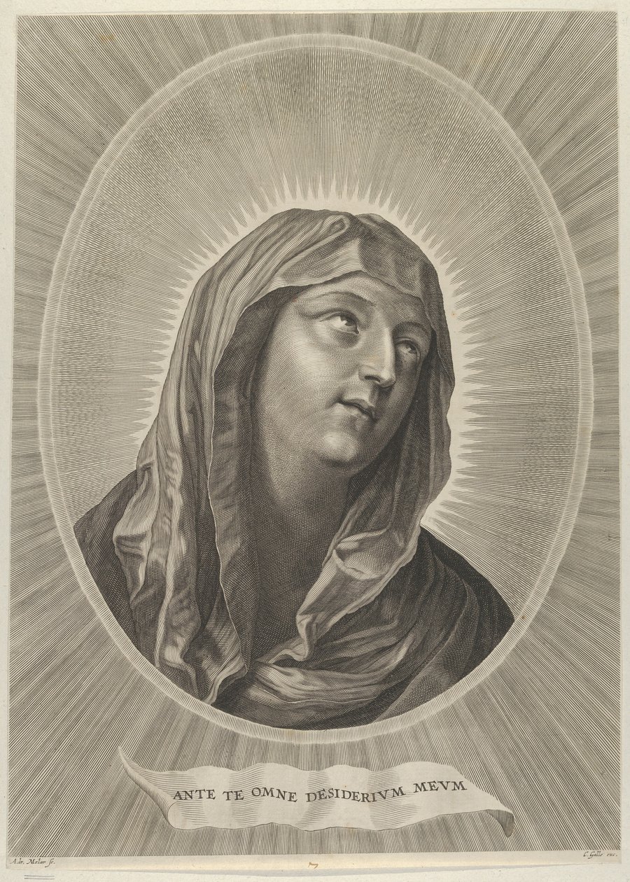 Głowa Matki Boskiej patrząca w prawo, w owalnej ramie, za Reni, ca. 1..., ca. 1650-67. autorstwa Adrian van Melar