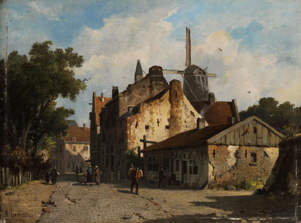 Widok na holenderskiej ulicy podmiejskiej. autorstwa Adrianus Eversen
