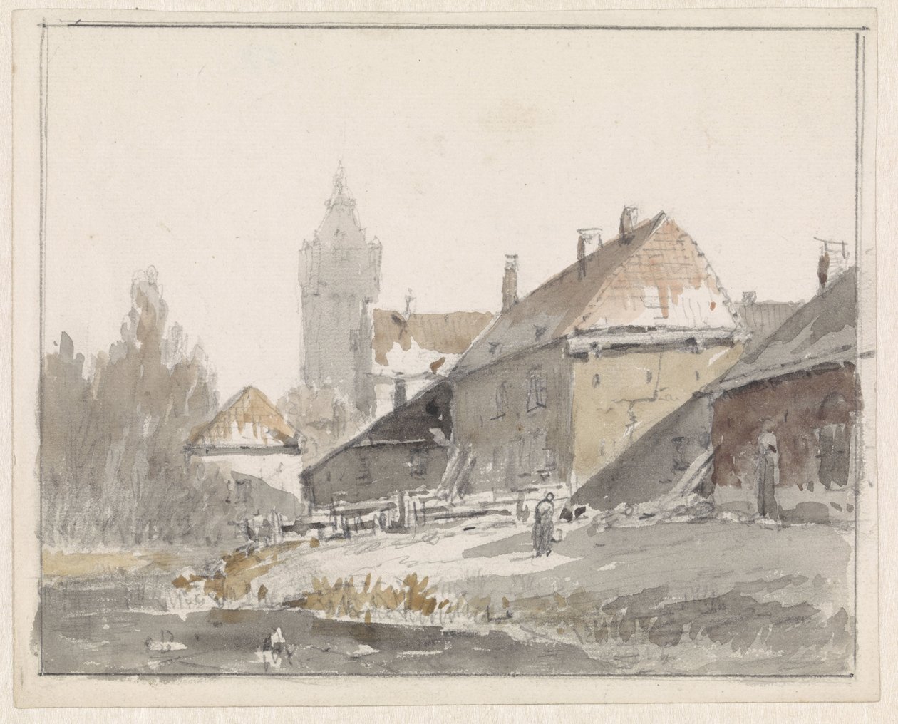 Widok domów na obrzeżach miasta autorstwa Adrianus Eversen