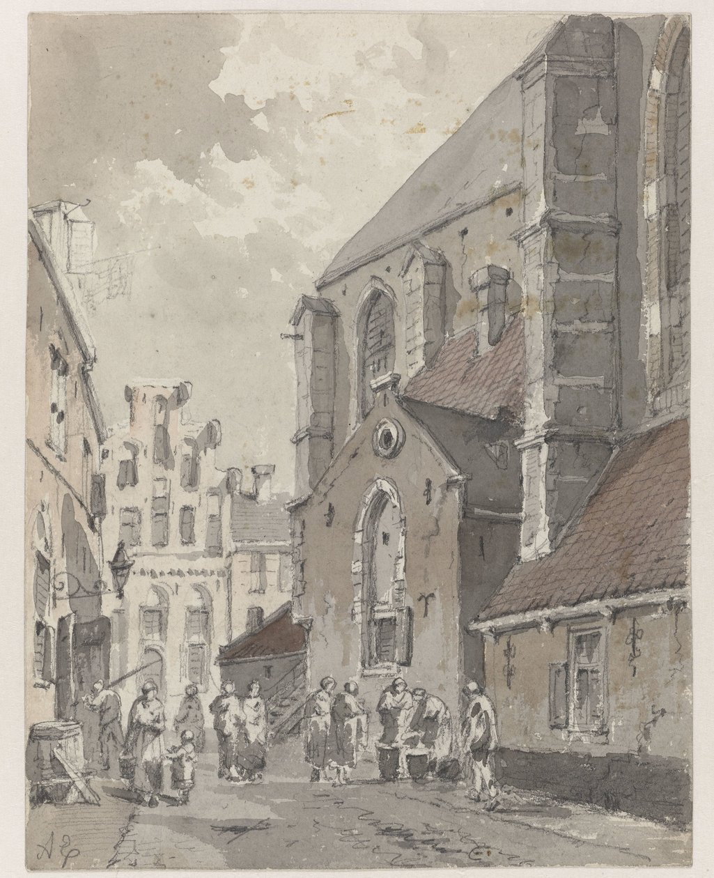 Widok w Amersfoort, po prawej stronie St. Joriskerk autorstwa Adrianus Eversen