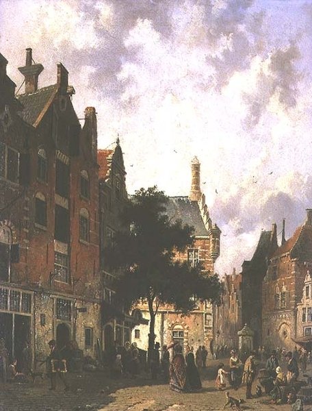 Scena uliczna w Holandii autorstwa Adrianus Eversen