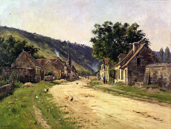 Wiejska ulica z postaciami (olej na płótnie) autorstwa Adrien Jacques Sauzay