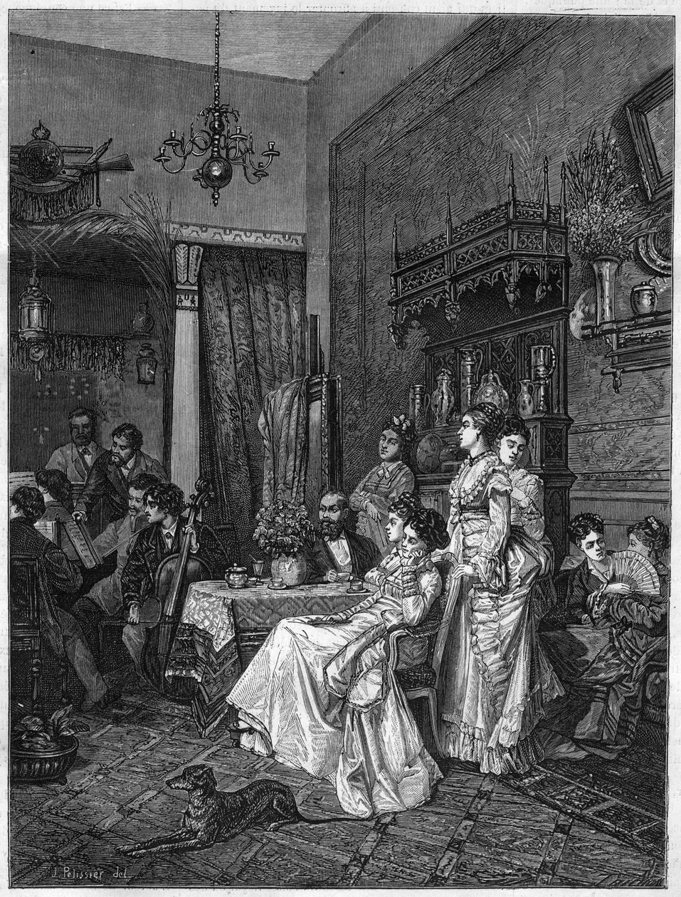 Amatorski koncert w pracowni artysty. Grawer po obrazie Adriena Moreau (1843-1906) w „Ilustrowanym Wszechświecie”” autorstwa Adrien (after) Moreau