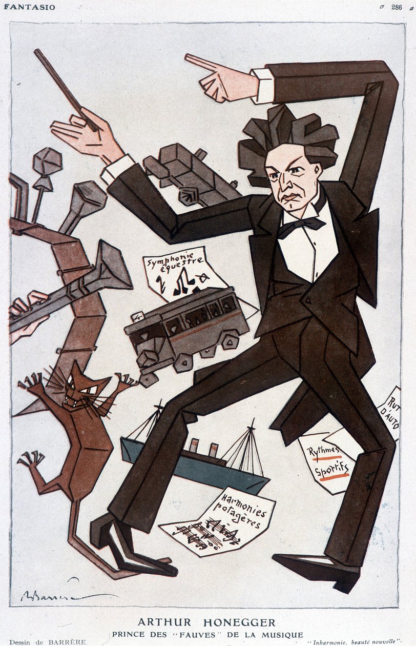 Karykatura Arthura Honeggera „Książę Fauves of Music””, szwajcarskiego kompozytora (1892-1955) – Barrère, w „”Fantasio””” z 01.01.2030 autorstwa Adrien Barrere