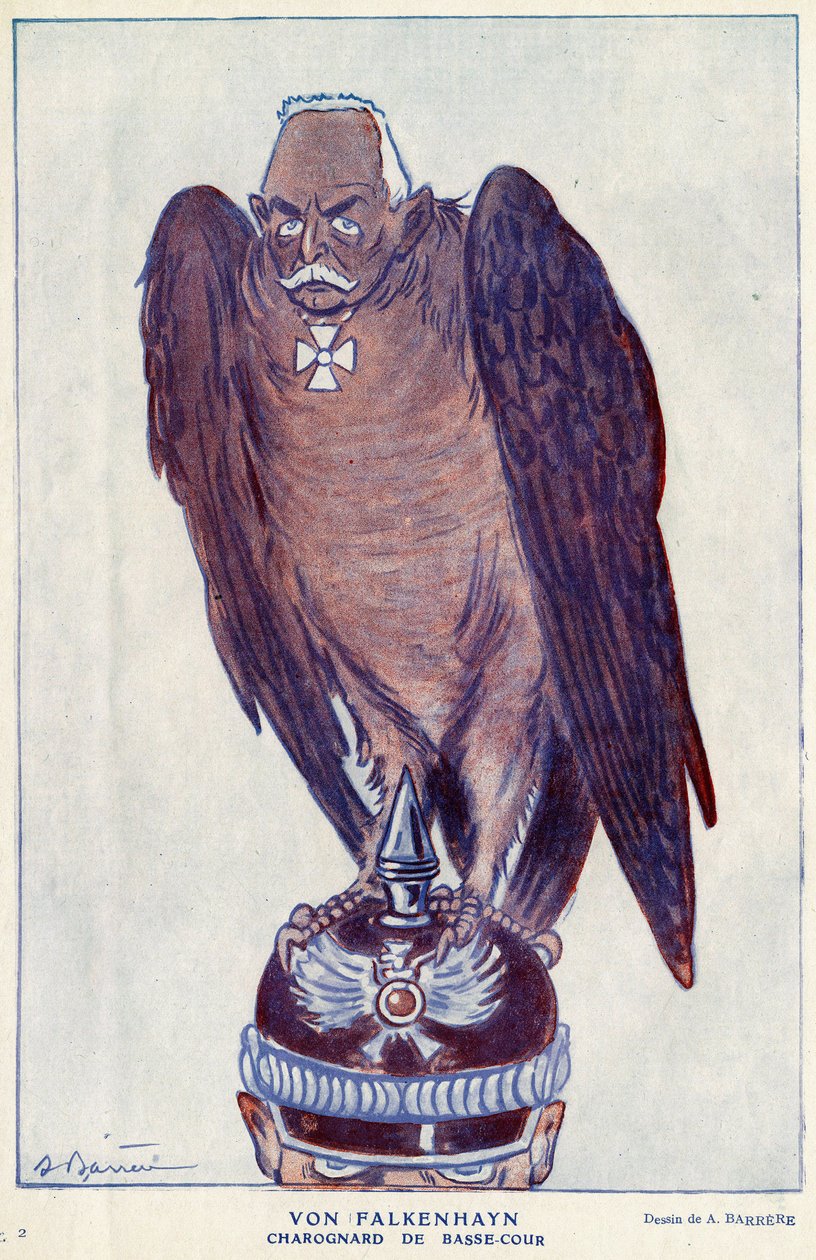 Karykatura niemieckiego generała Ericha von Falkenhayna (1861-1922) (Charognard Sądu Dolnego) w „Fantasio” 1916 – ilustracja Adriena Barrere’a (1877-1931) autorstwa Adrien Barrere