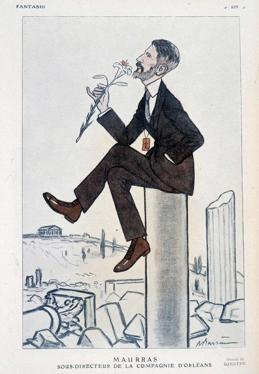 Charles Maurras, francuski polityk i pisarz (1868-1952), zastępca dyrektora kampanii orleańskiej - Ilustracja Adriena Barrere (1877-1931) w „Fantasio” z 15.05.1923 autorstwa Adrien Barrere