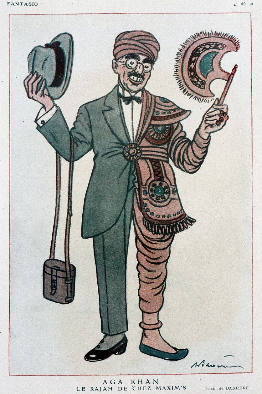 Komiksowy rysunek Barrere na Muhammad Shah Aga Khan III autorstwa Adrien Barrere