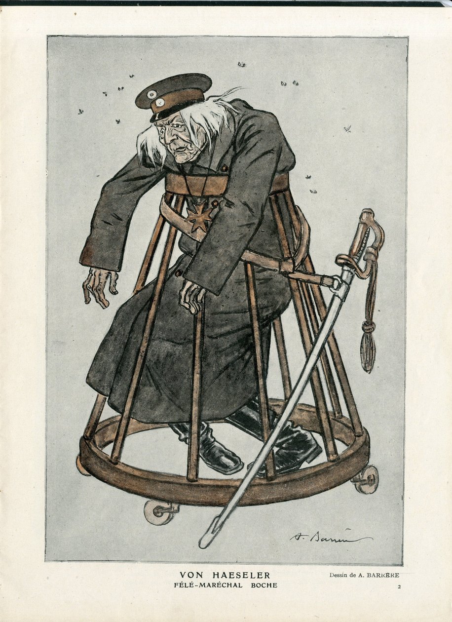 Fantasio, ca. 1916_6_1 - Ilustracja do Barrere (1874-1931): Wojna 14-18, Niemcy Prusy, Weryfikator dat - Von Haesler - Senilizacja autorstwa Adrien Barrere
