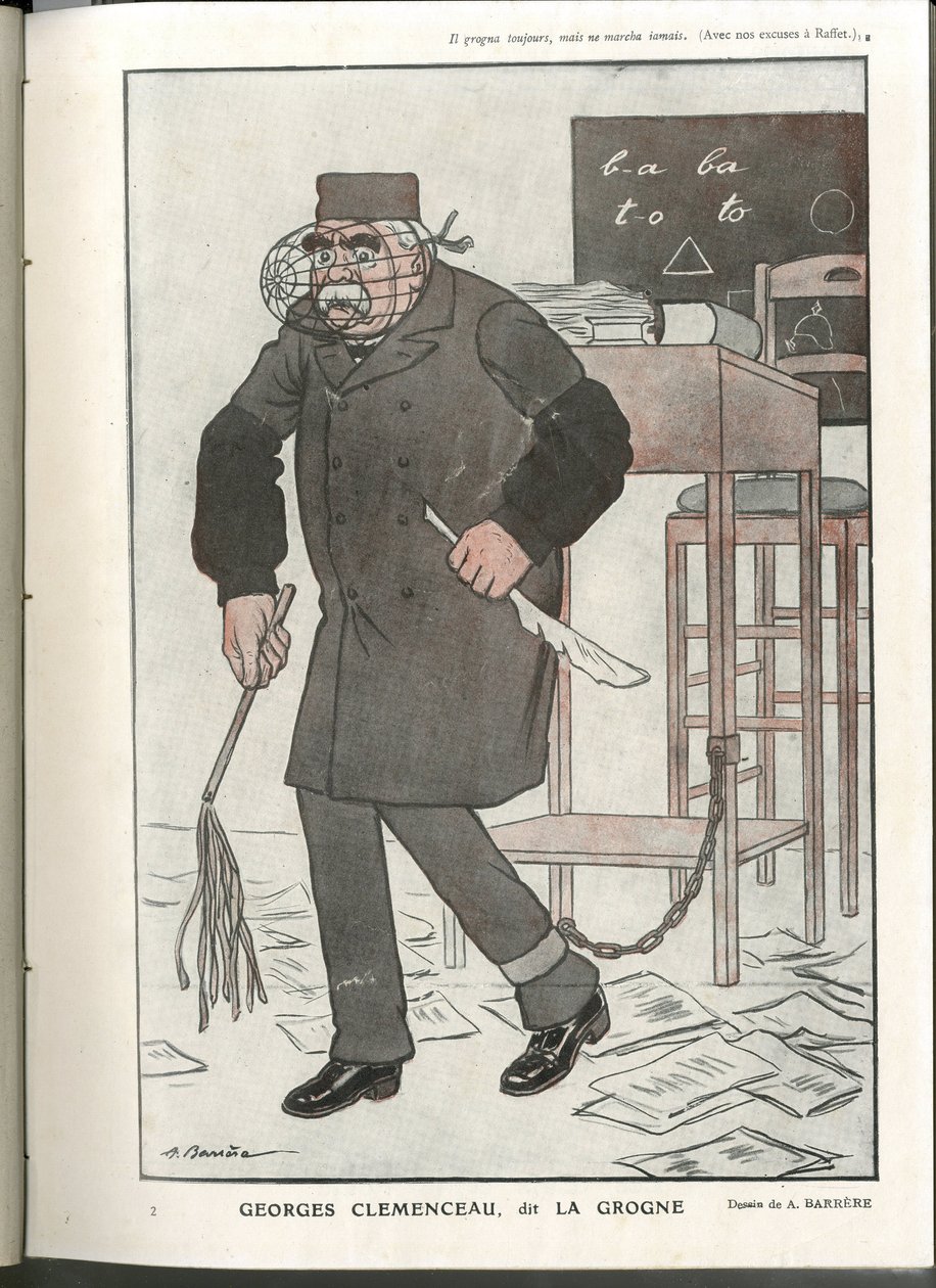 Ilustracja Barrere (1874-1931) w „Fantasio”, 01.05.16 - Georges Clemenceau, dit La Grogne - Wojna 14-18 lat, Cenzura - Clemenceau George autorstwa Adrien Barrere