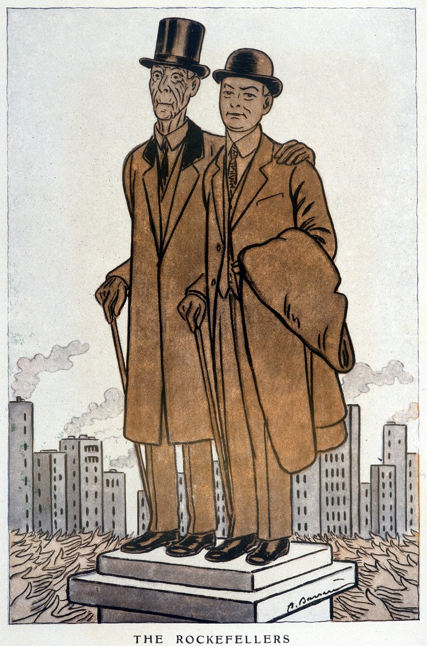 Les Rockefellers, senior i junior, cresus amerykański - Ilustracja autorstwa Adriena Barrere (1877-1931) w „Fantasio” z 01.03.1930 autorstwa Adrien Barrere