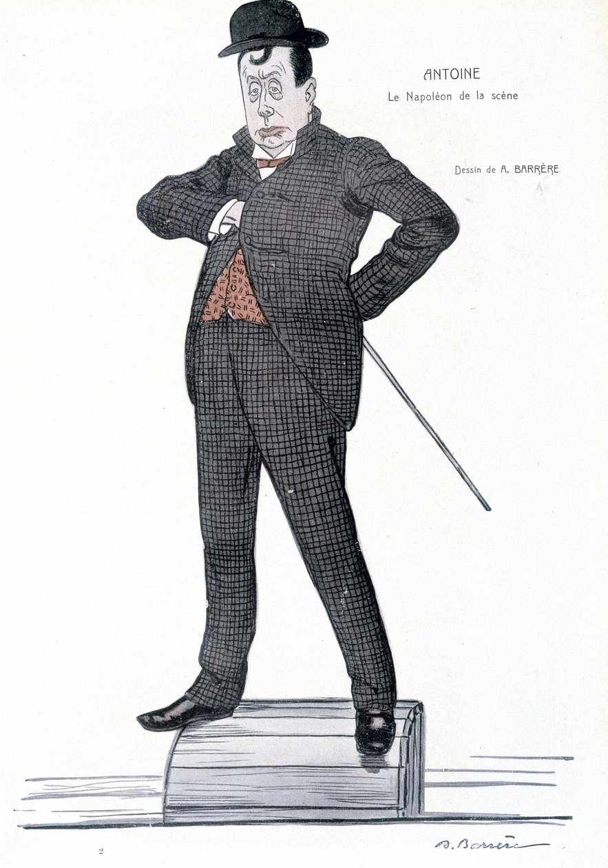 Portret Andre Antoine (1858-1943), francuskiego reżysera, aktora, teoretyka i reżysera teatralnego - Rysunek A. Barrere - w „” Fantasio””, 01.06.1907. autorstwa Adrien Barrere