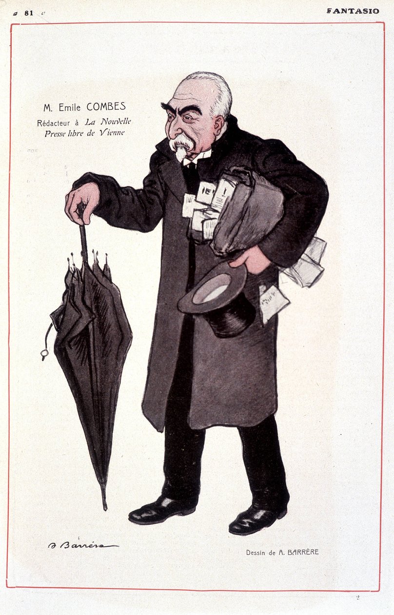 Portret Emile Combes, francuskiego polityka (1835-1921), Reaktor w La Nouvelle Presse libre de Vienne - Ilustracja Adriena Barrere (1877-1931) In Fantasio 1.03.1907 autorstwa Adrien Barrere