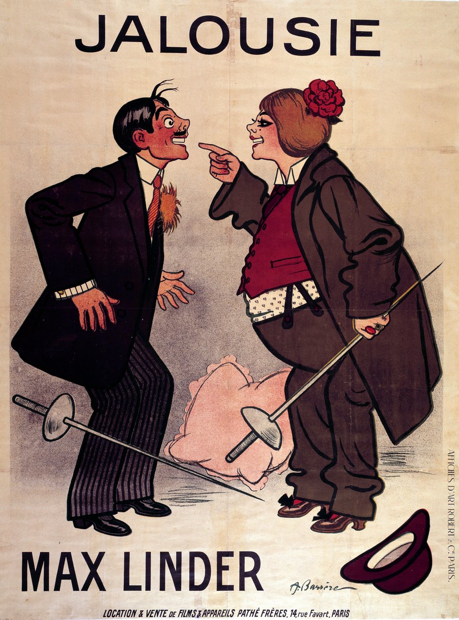Plakat „Jalouise” (lub Max i zazdrosny mąż) autorstwa Maxa Lindera (Gabriel Lieuvielle autorstwa Adrien Barrere