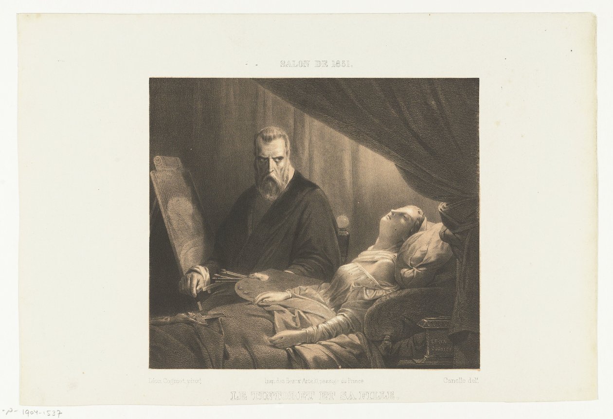 Tintoretto na łożu śmierci córki Le Tintoret et sa fille (tytuł na obiekcie) Salon de 1851 (tytuł serii na obiekcie) autorstwa Adrien Canelle