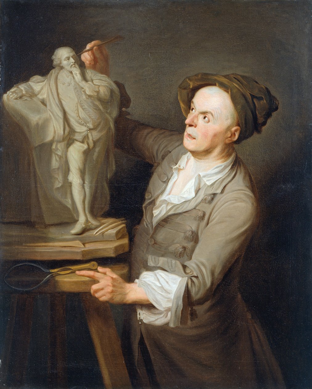 Louis-Francois Roubiliac (1695-1762) Modelujący swój pomnik Szekspira (olej na płótnie) autorstwa Adrien Carpentiers