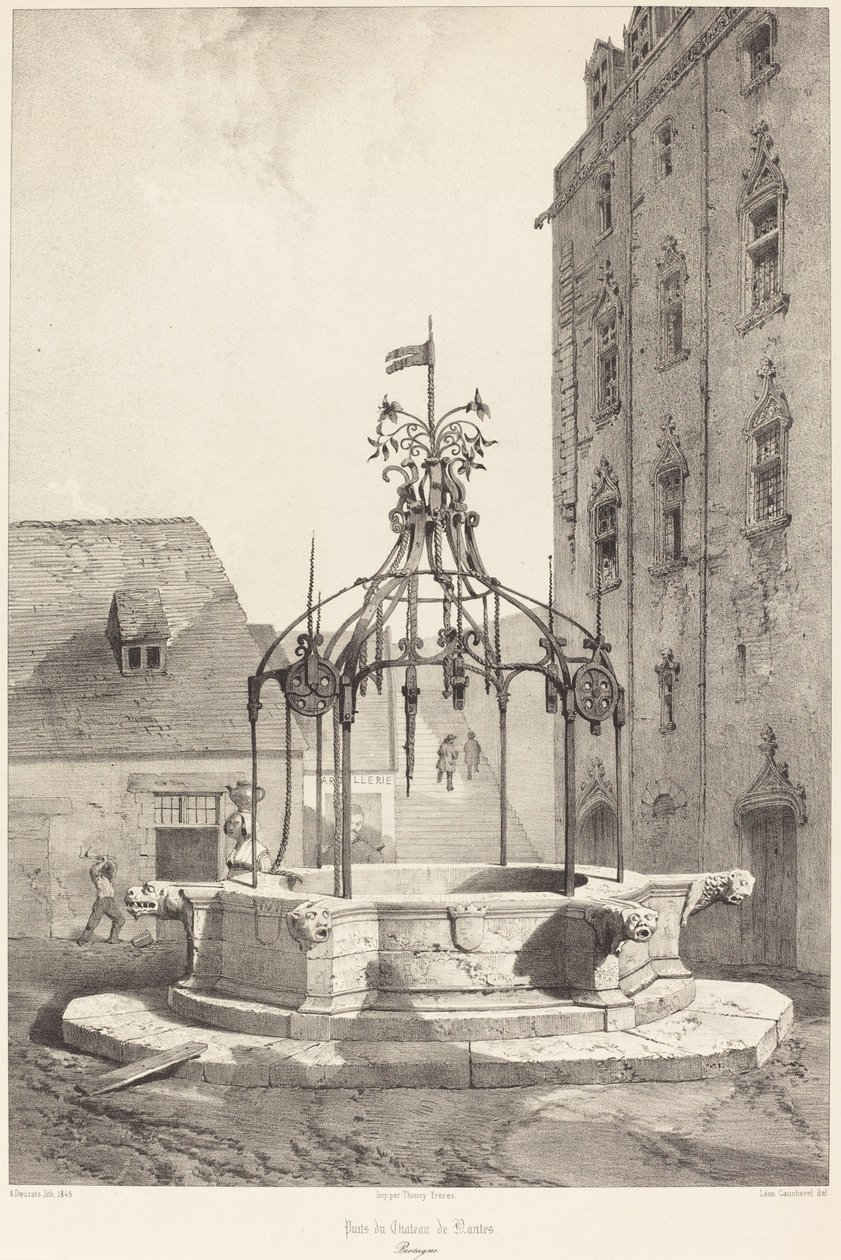 Studnia Chateau de Nantes, Bretania autorstwa Adrien Dauzats after Léon Gaucherel