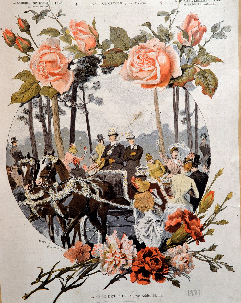 La fete des fleurs Rysunek Adrien Marie (1848-1891) XIX-wieczny Paryż, Sztuka dekoracyjna autorstwa Adrien Emmanuel Marie