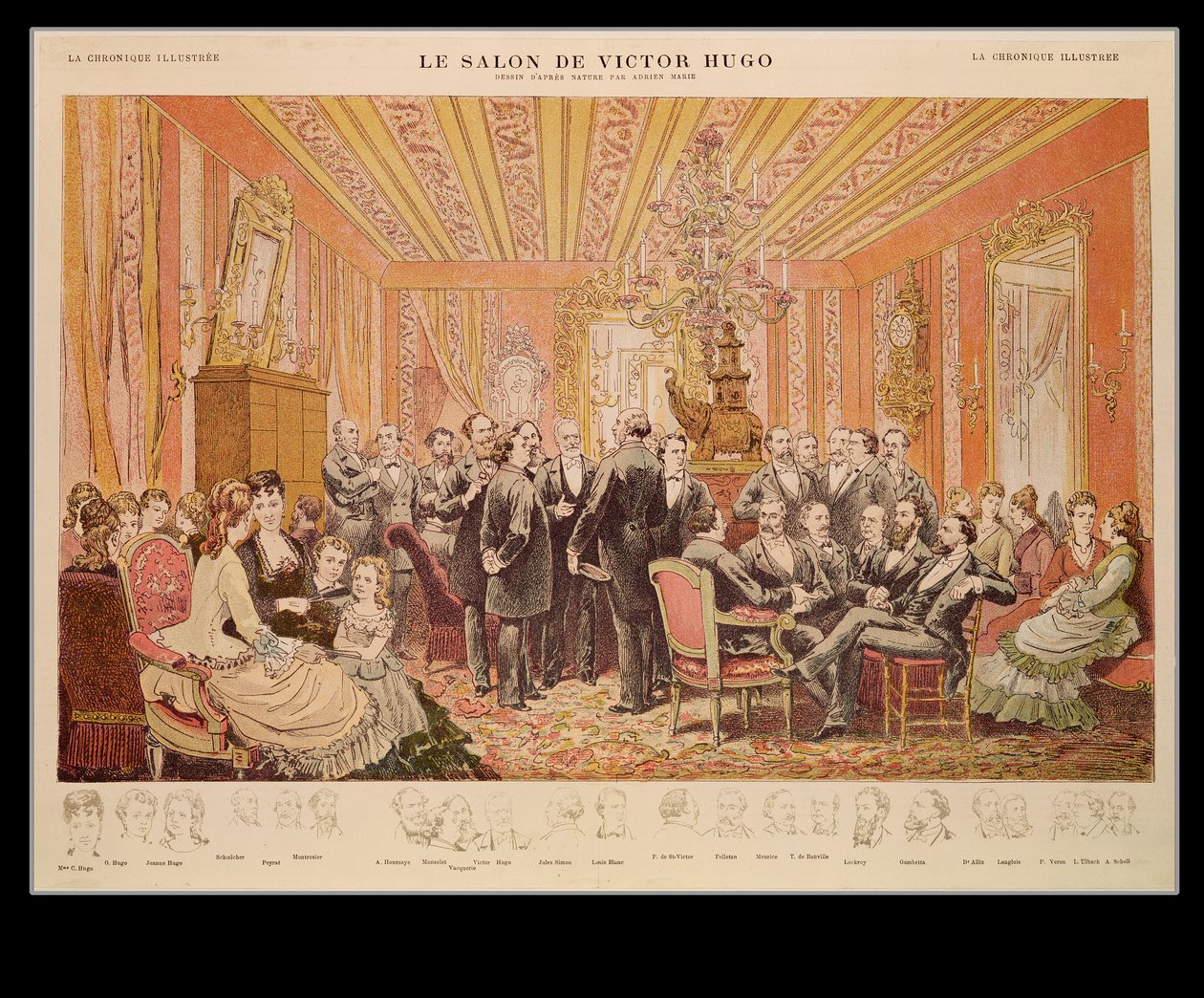 Salon Victora Hugo (1802-1885) 21 rue de Clichy, ilustracja z „La Chronique Illustree” autorstwa Adrien Emmanuel Marie