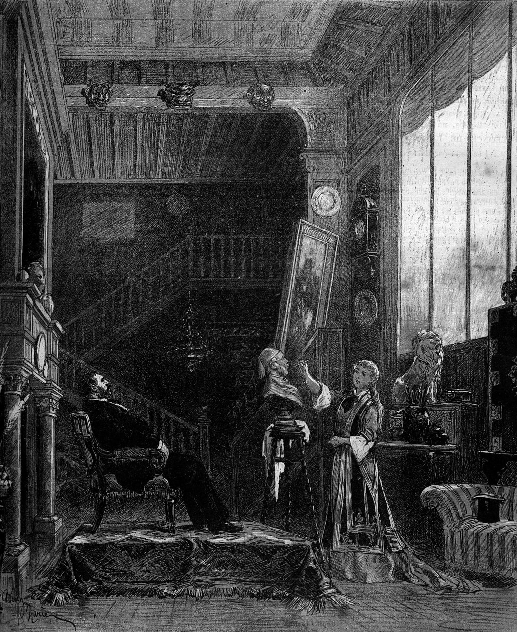 Przedstawienie teatralne: „”Le nabab”” Alphonse Daudet (1840-1897) i Pierre Elzear z Blanche Pierson (1842-1919) (Felicia Ruys) i Adolphe Dupuis (1824-1891) (Jansoulet). Paryż, Theatre du Vaudeville autorstwa Adrien Emmanuel Marie