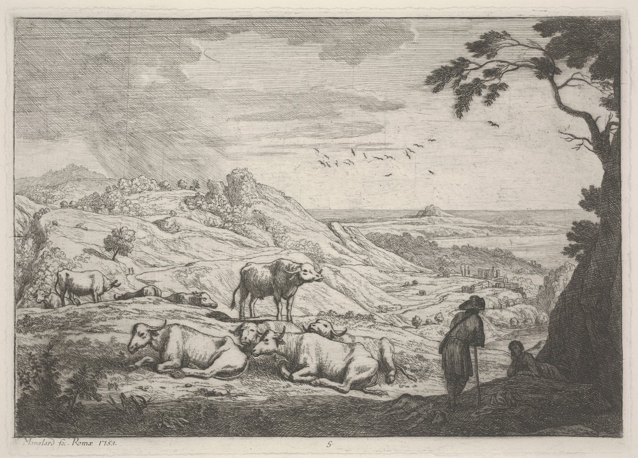 Krajobraz z krowami autorstwa Adrien Manglard