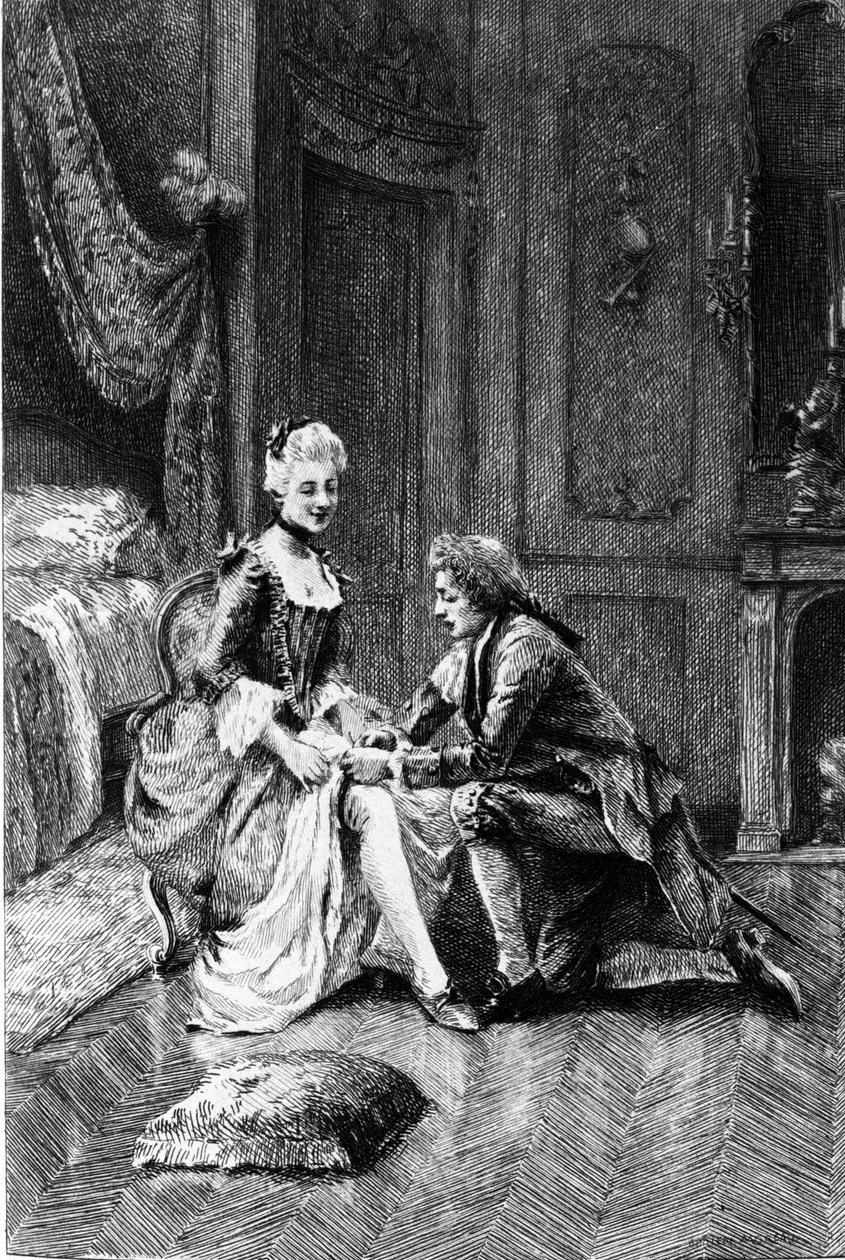 Grawer autorstwa Adriena Moreau (1843-1906) ilustrujący „Kandyda” Francois Marie Arouet dit Voltaire (1694-1778). autorstwa Adrien Moreau