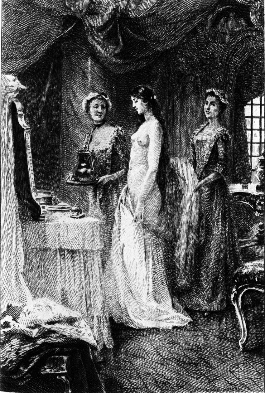 Grawer autorstwa Adriena Moreau (1843-1906) ilustrujący „Kandyda” Francois Marie Arouet dit Voltaire (1694-1778). autorstwa Adrien Moreau
