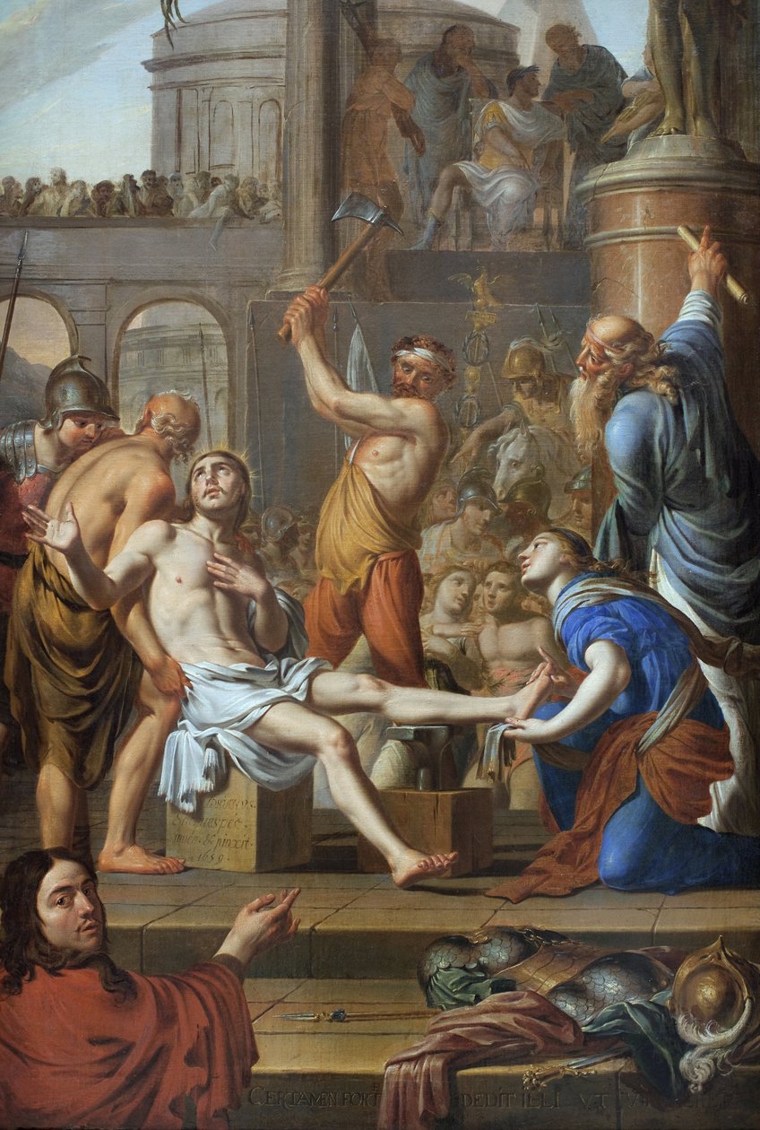 Męczeństwo św. Adriena (zm. 306). Obraz Adriena Sacquespee (1629-1688), olej na płótnie autorstwa Adrien Sacquespee
