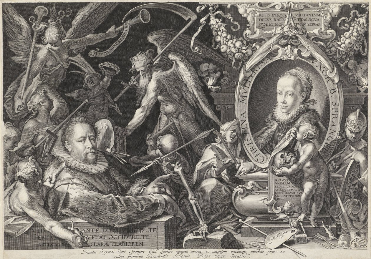 Alegoryczny portret Bartholomeusa Sprangera i jego żony Christiny Muller autorstwa Egidius  Sadeler (II)