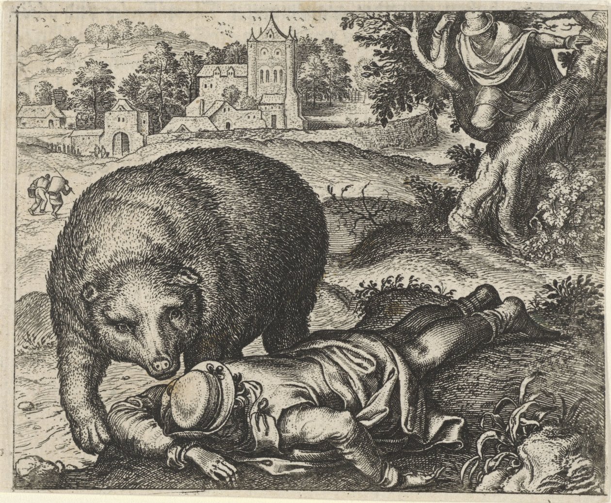 Bajka o niedźwiedziu i dwóch podróżnikach autorstwa Egidius  Sadeler (II)
