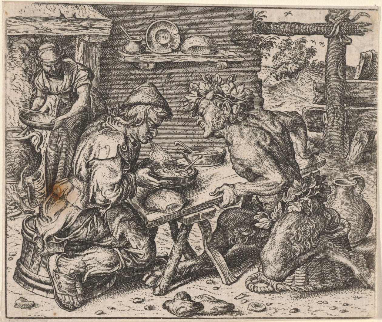 Bajka o chłopie i satyrze autorstwa Egidius  Sadeler (II)