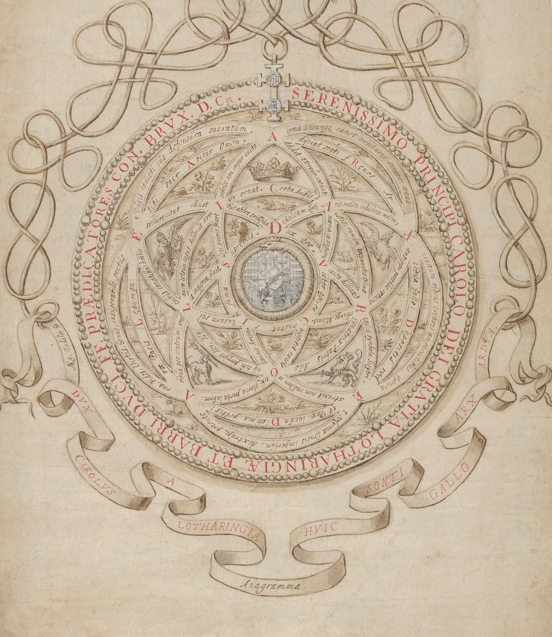 Anagram ku czci Karola III, księcia Lotaryngii i Baru, ca. 1595-1605. autorstwa Aegidius Sadeler II