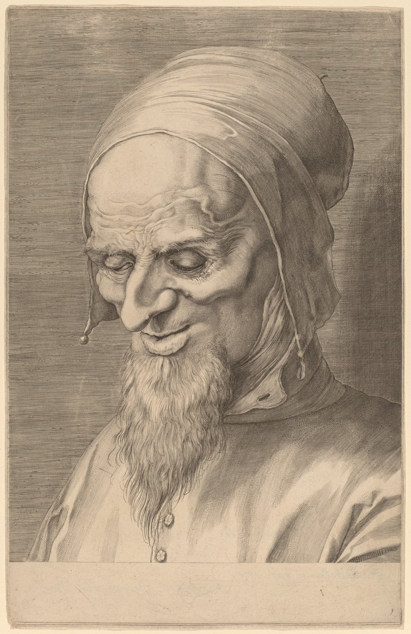 Głowa apostoła z brodą i czapką autorstwa Aegidius Sadeler II