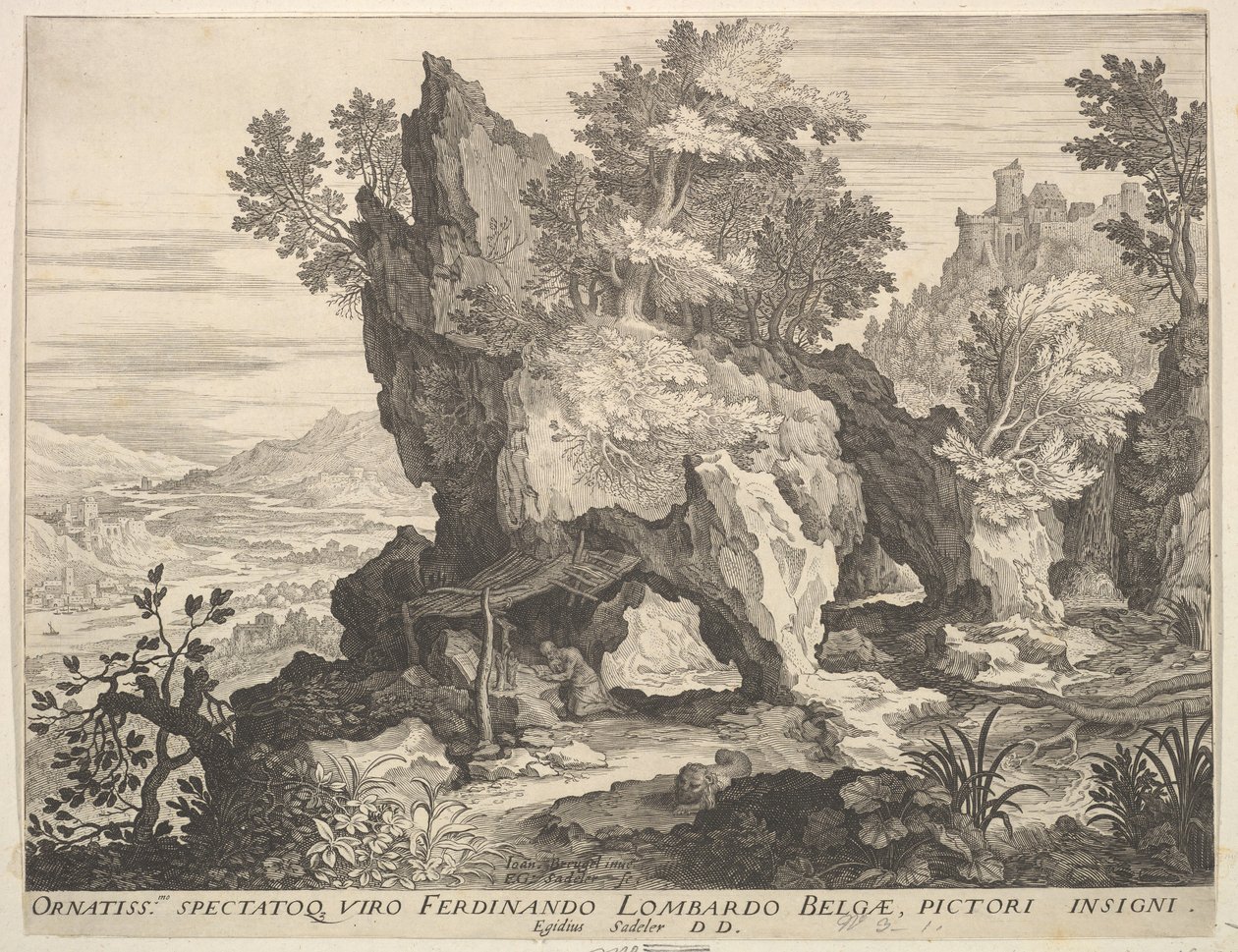 Skalisty krajobraz z St. Jerome. autorstwa Aegidius Sadeler II