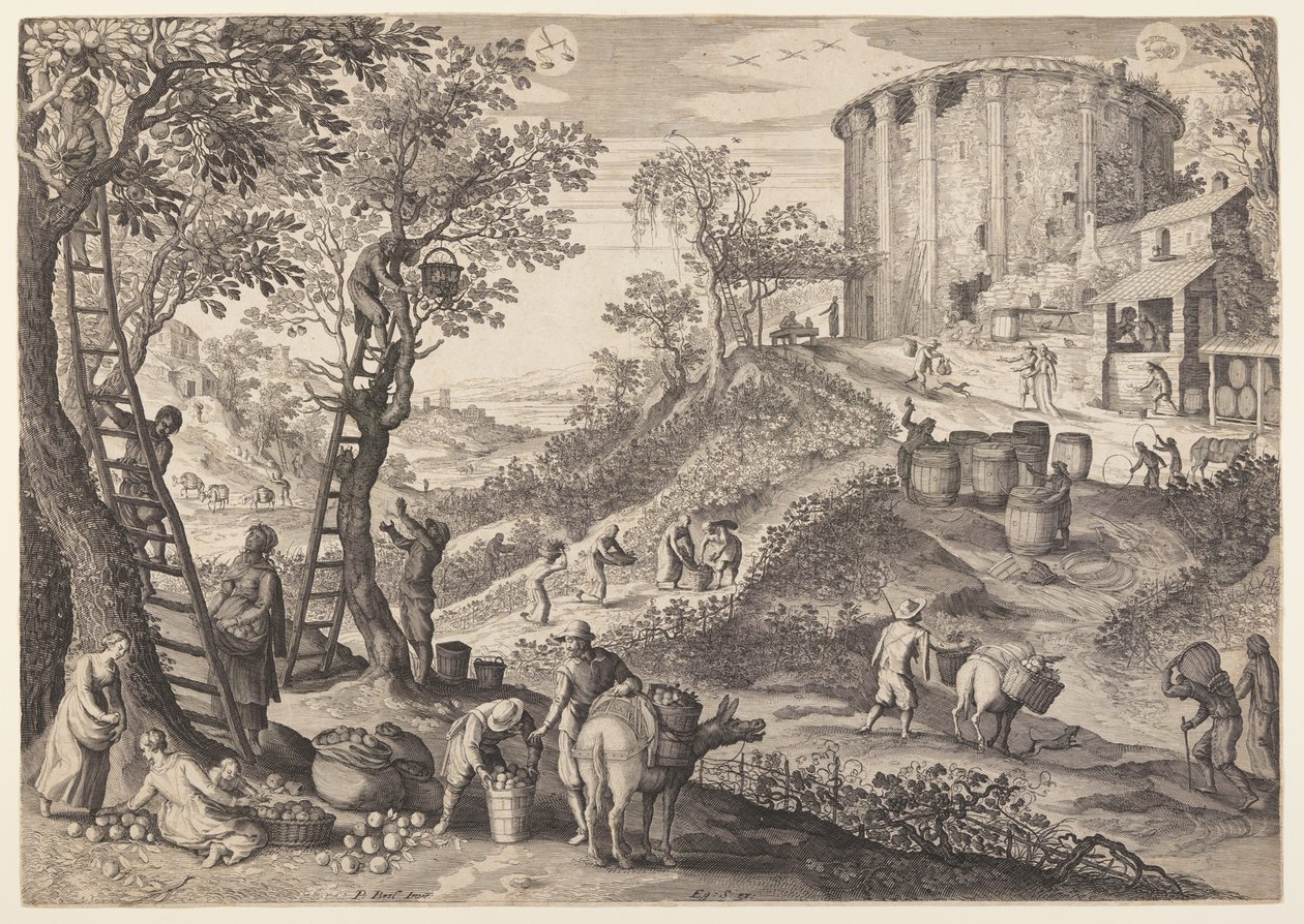 Wrzesień/październik, od The Twelve Months autorstwa Aegidius Sadeler II