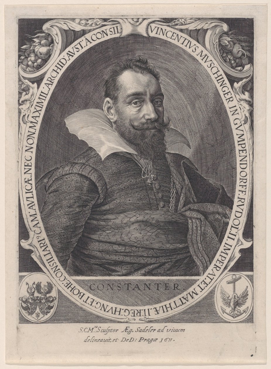 Vincenz Muschinger, Rada do cesarza Rudolfa II, 1611., 1611. autorstwa Aegidius Sadeler II