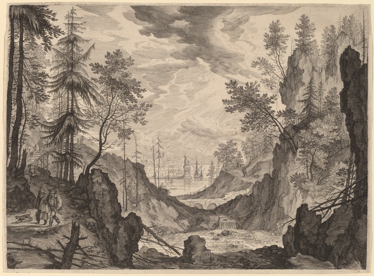 Scena leśna z wodospadem autorstwa Aegidius Sadeler II after Roelandt Savery