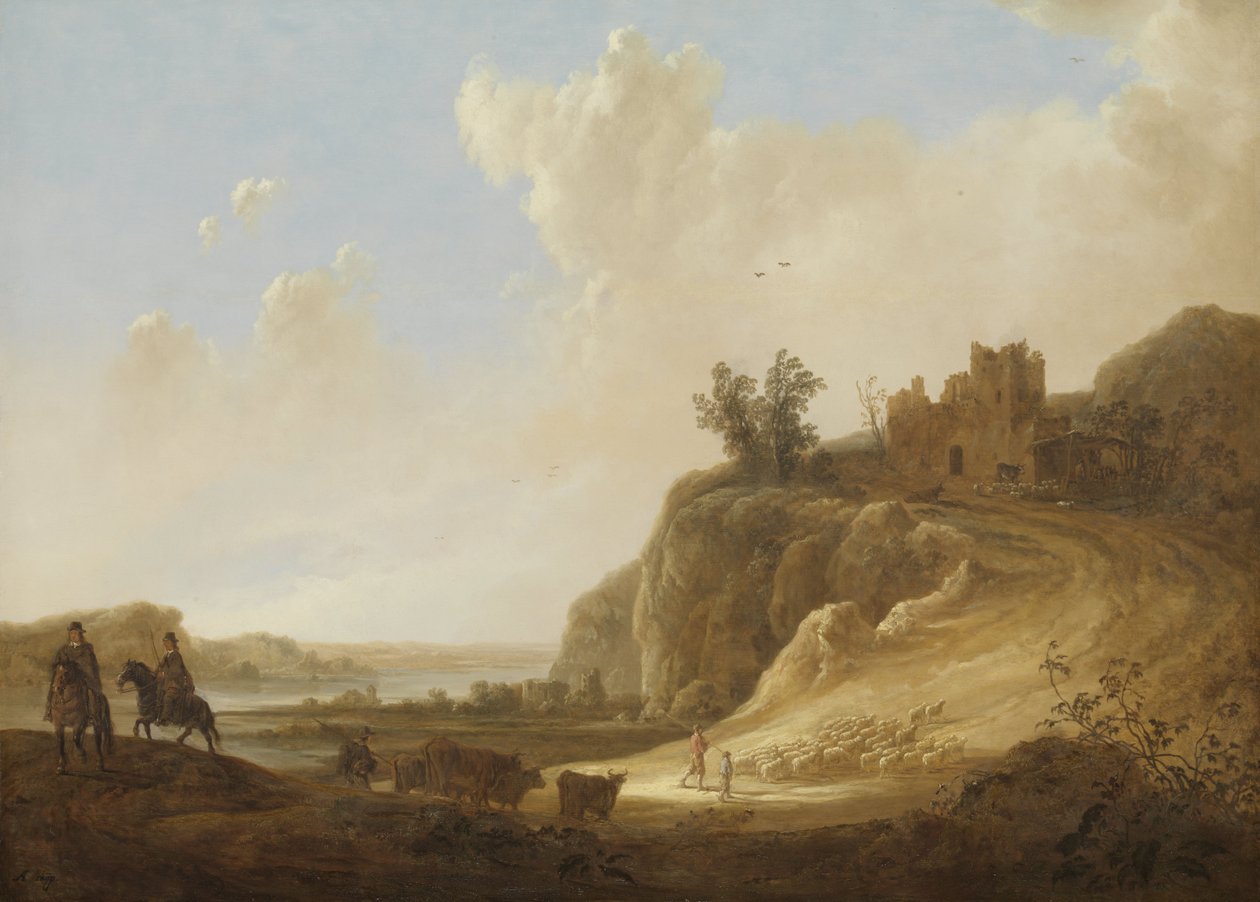 Górzysty krajobraz z ruinami zamku autorstwa Aelbert Cuyp