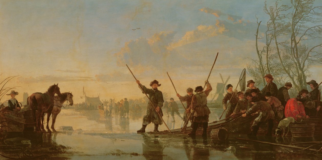 Scena łyżwiarska z Maasami w Dordrecht, ok. 1655-60 (panel) autorstwa Aelbert Cuyp