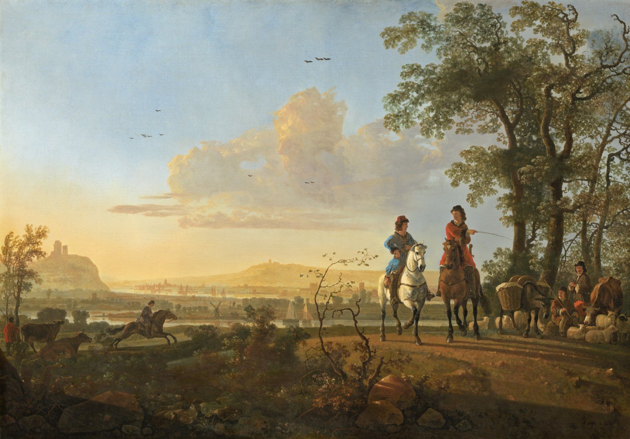 Jeźdźcy i pasterze z bydłem, 16551660. autorstwa Aelbert Cuyp